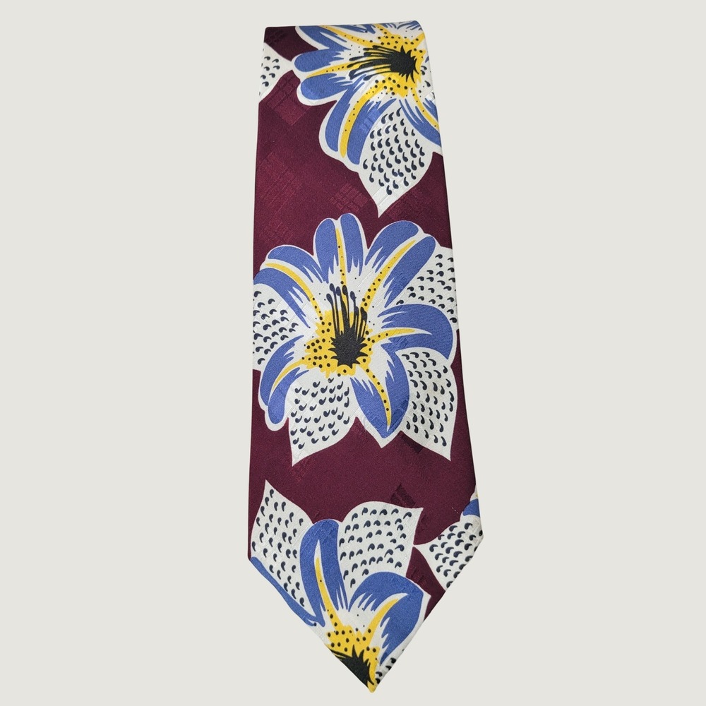 Polo Ralph Lauren The Hollywood Collection Silk Tie Floral Lily Burgundy Vintage